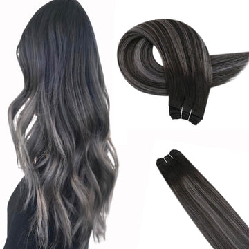 Fshine Sew in Weft 100% Remy Human Hair Balayage Highlights #1b/Silver/1b - FShine Shop